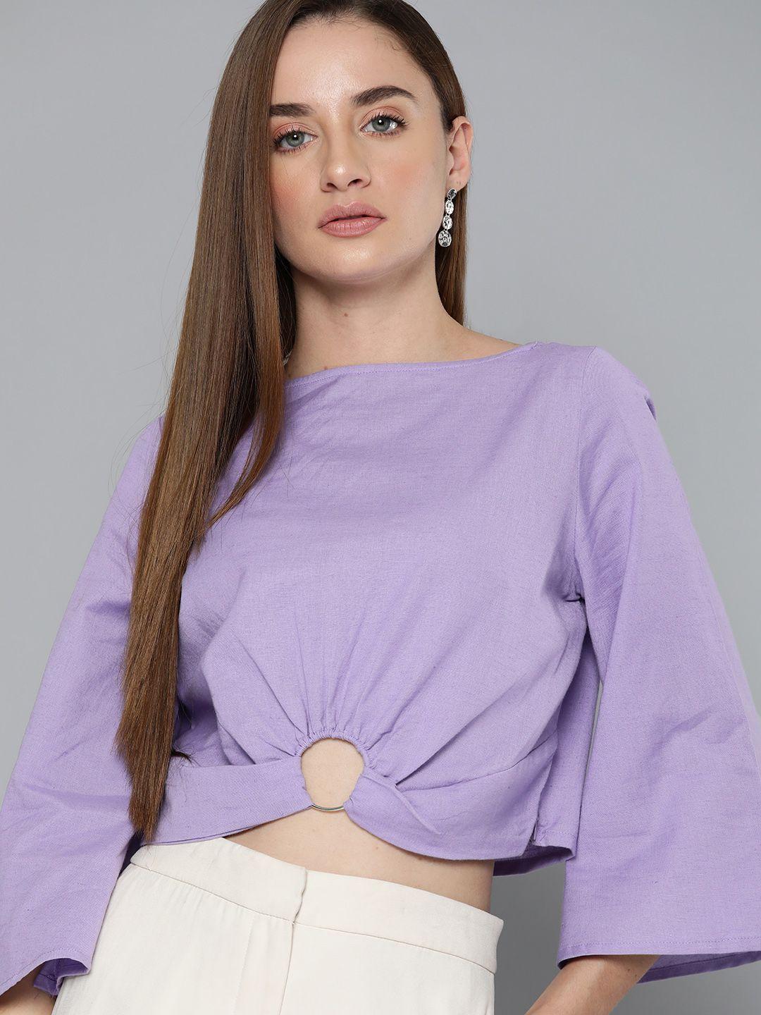 chemistry cotton linen flared sleeve cropped top