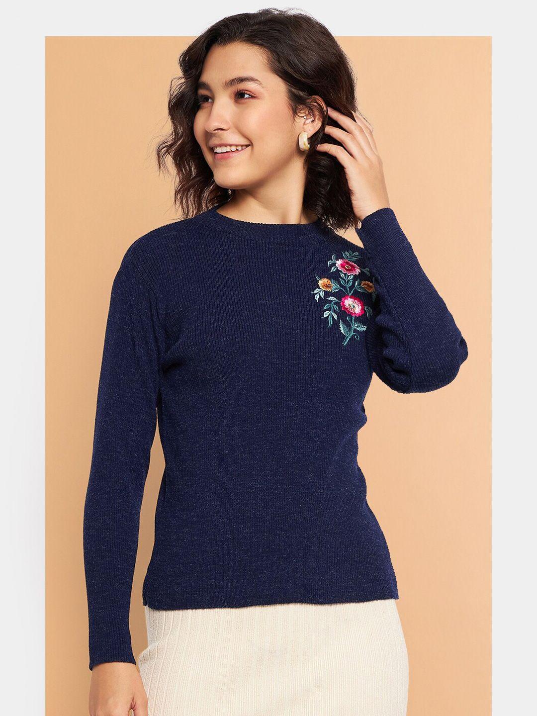 chemistry floral embroidered woollen top