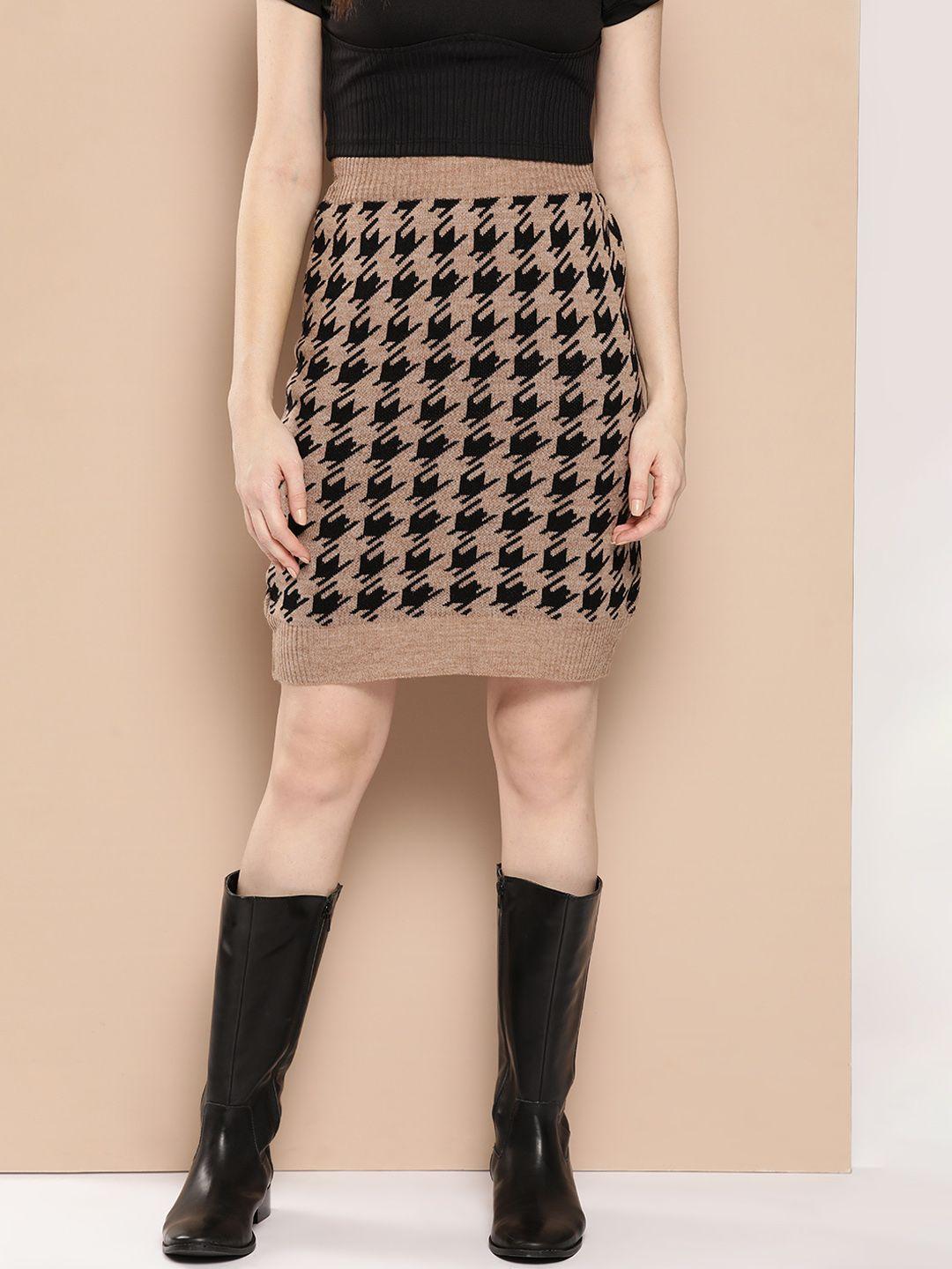 chemistry houndstooth pattern acrylic knitted pencil skirt