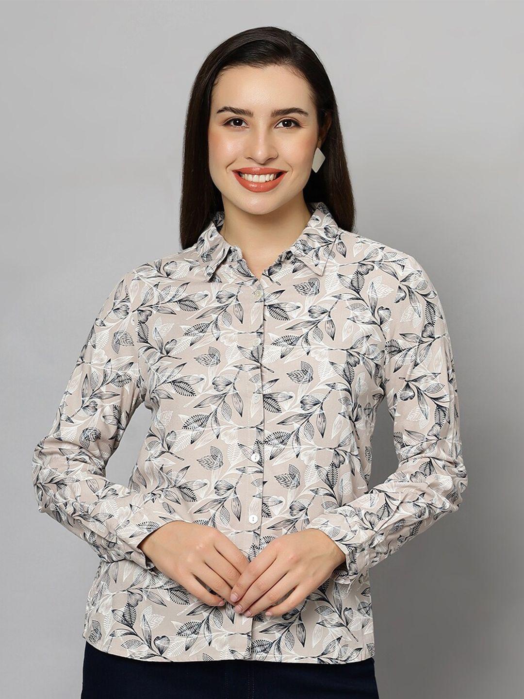 chemistry original floral printed spread collar long sleeves casual shirt