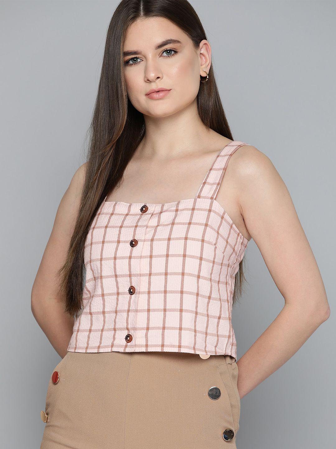 chemistry pink & brown checked cotton top