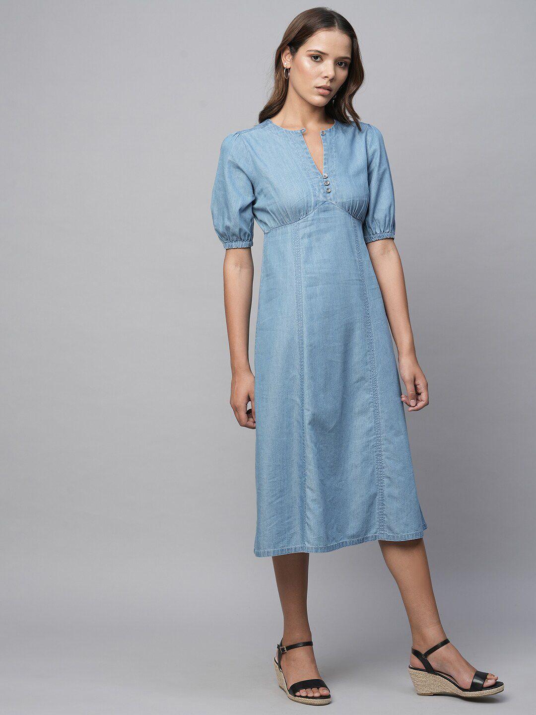 chemistry puff sleeves gathered detailed empire midi dress