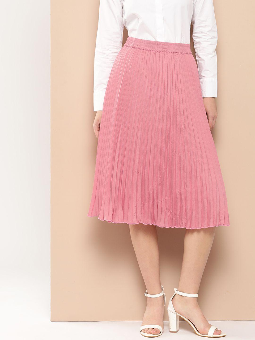 chemistry solid accordian pleats crepe flared skirt