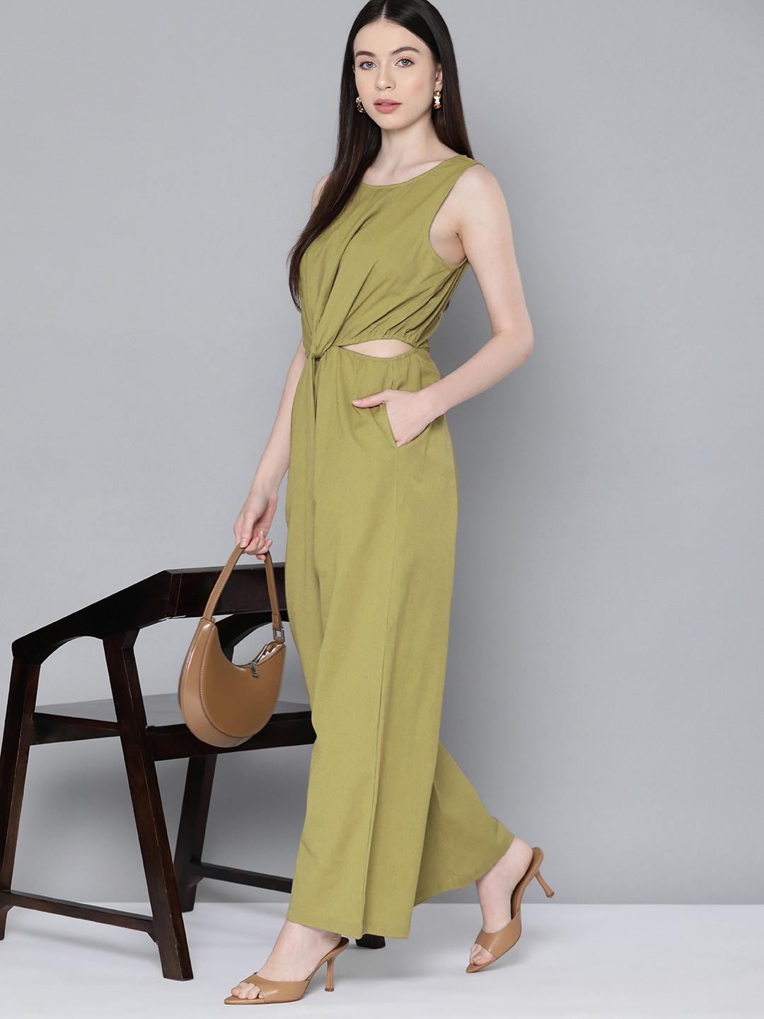 chemistry solid twisted front basic jumpsuit with cut-out detail