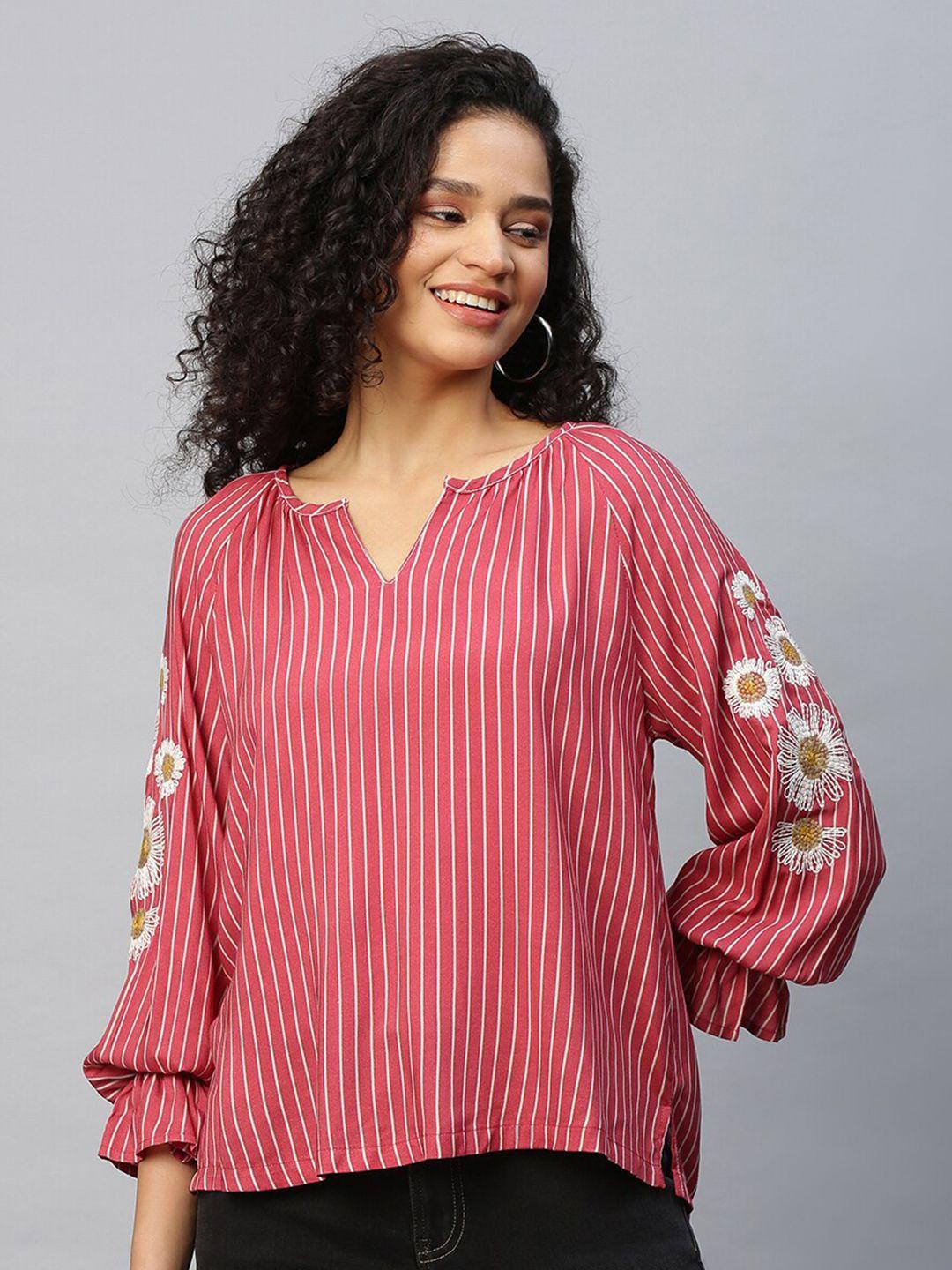 chemistry striped floral embroidered regular top