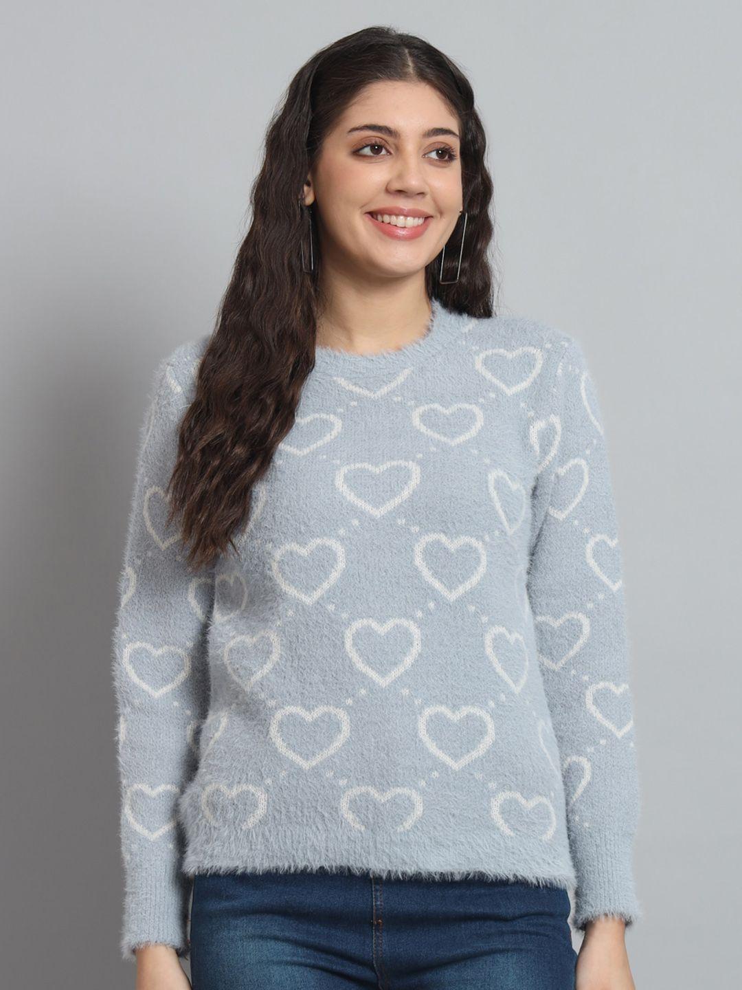 chemistry women blue alphanumeric printed woollen sweater vest