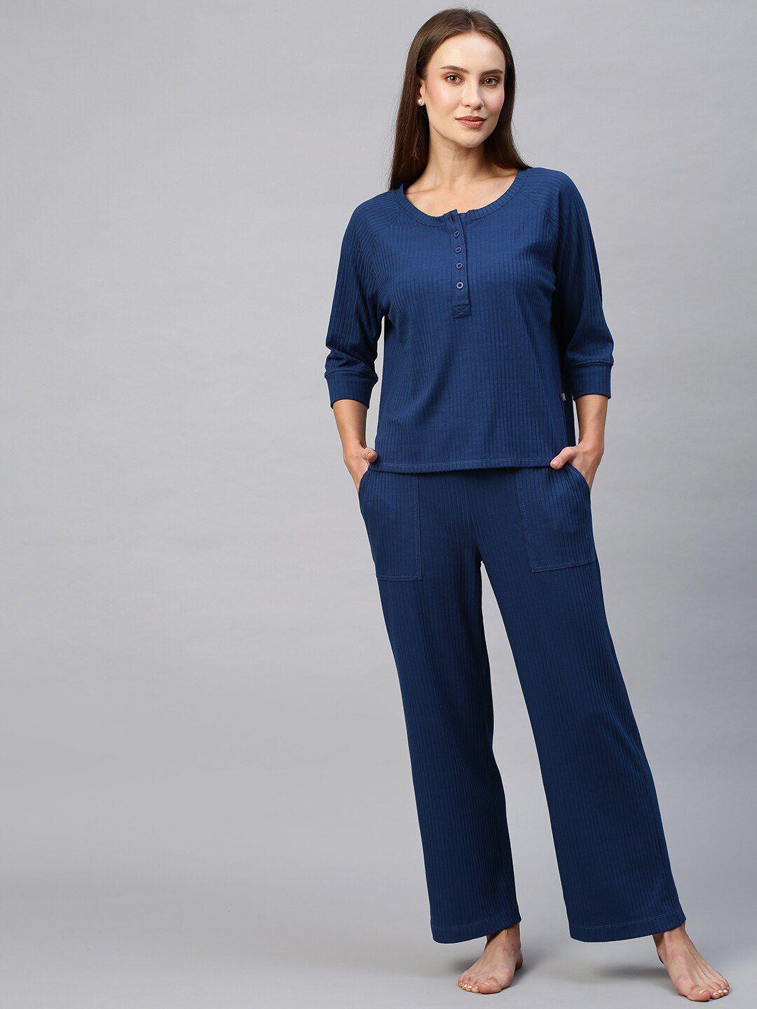 chemistry women blue solid knitted co-ords