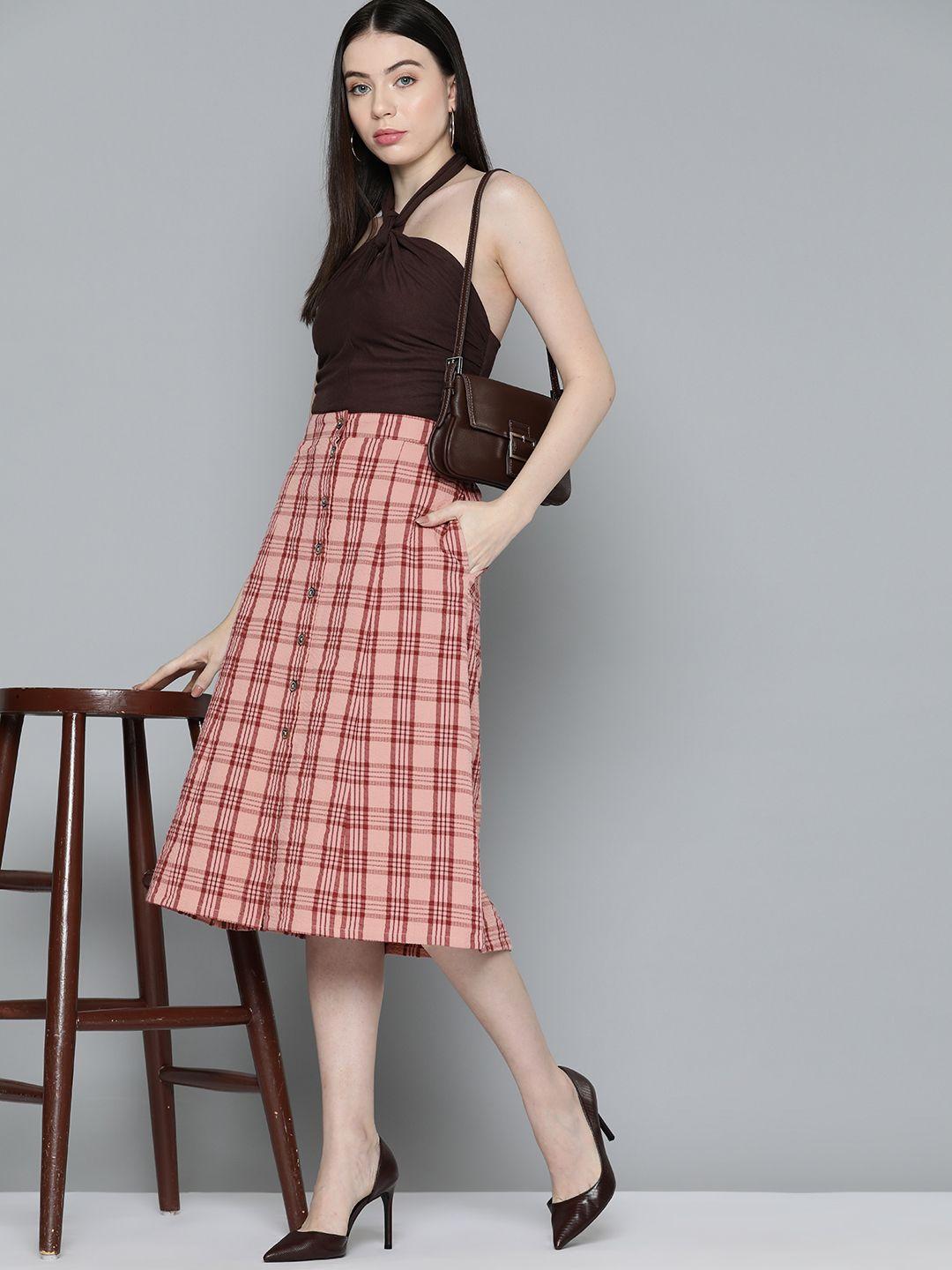 chemistry women cotton checked a-line skirt