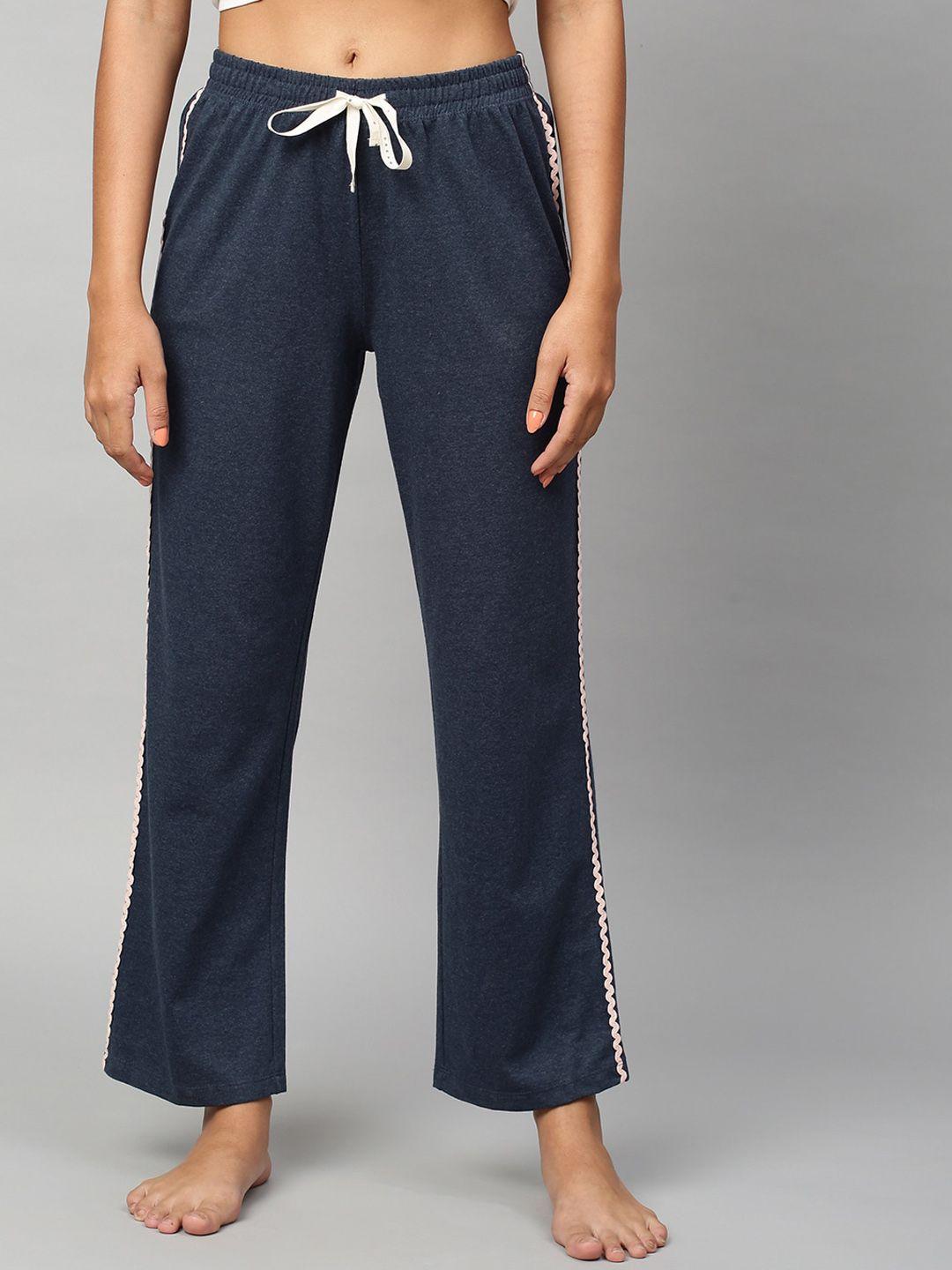 chemistry women navy blue solid lounge pants