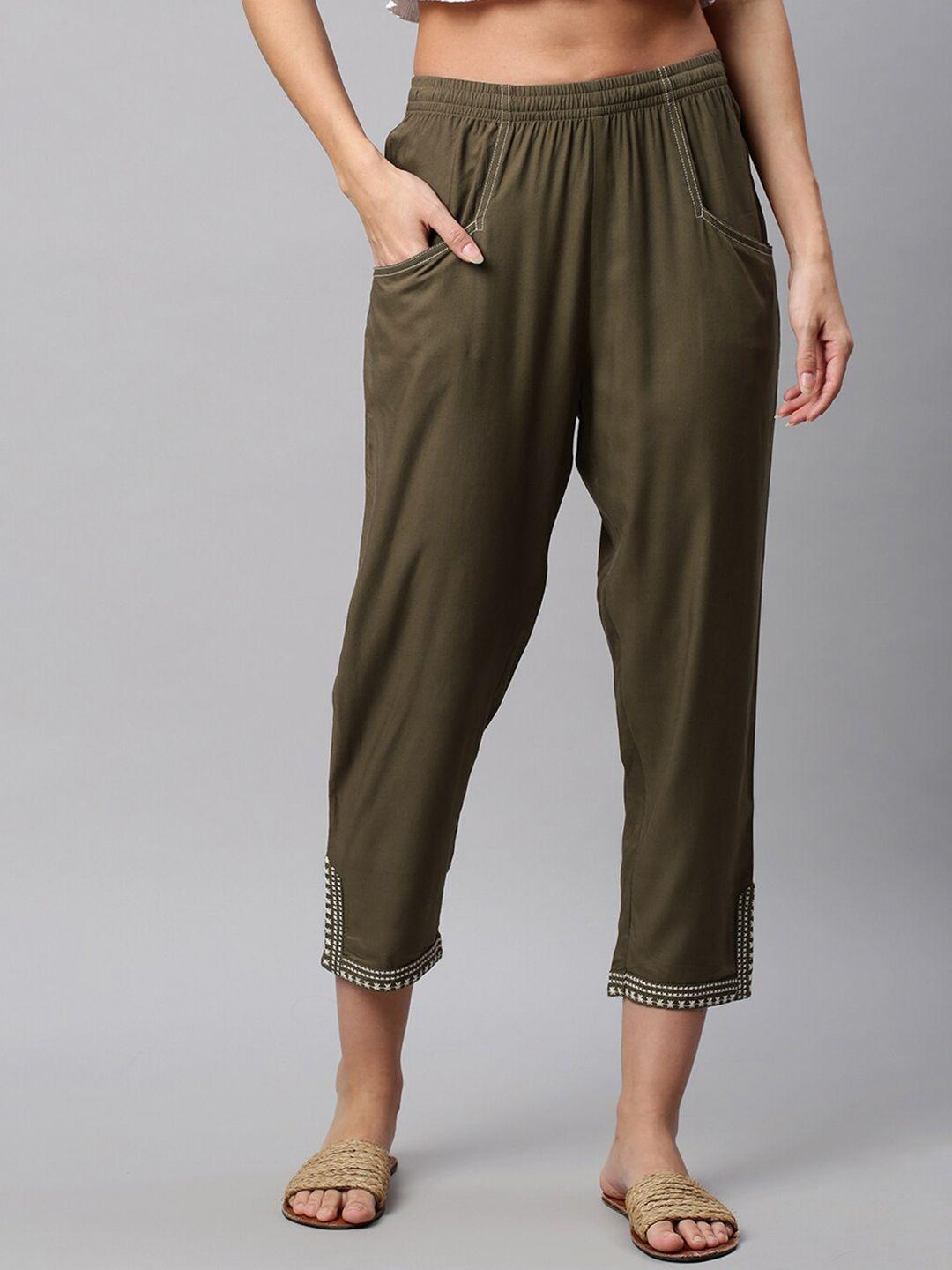 chemistry women olive green skinny fit trousers