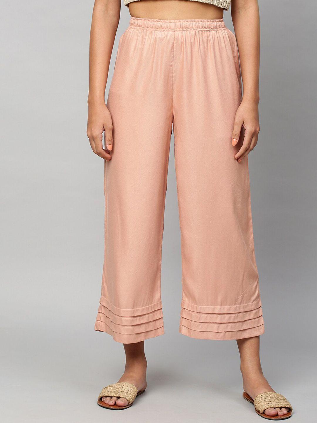 chemistry women peach-coloured solid trousers