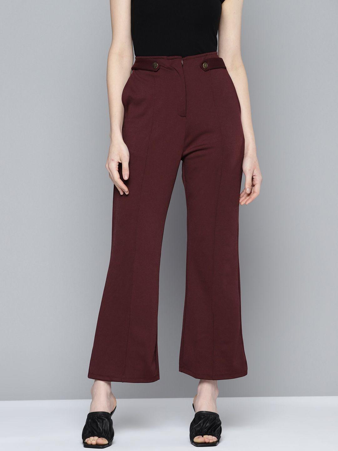 chemistry women tab detail flared pleated trousers