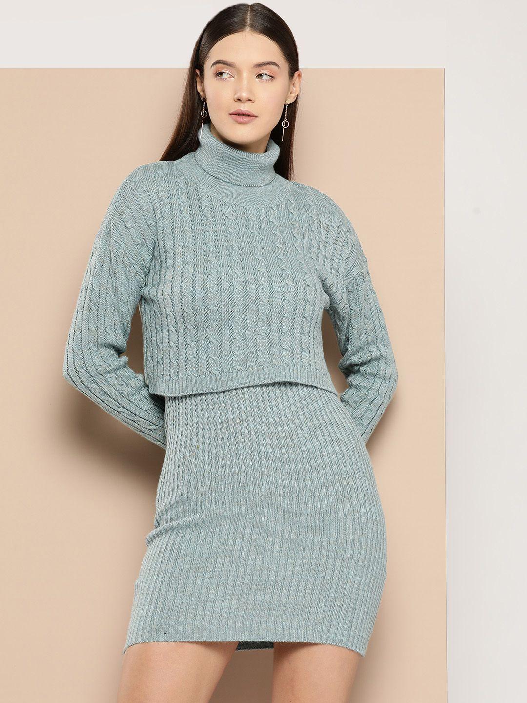 chemistry acrylic mini dress with cable knit pullover