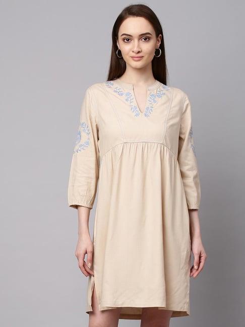 chemistry beige embroidered dress