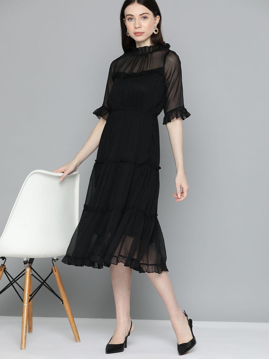 chemistry bell sleeves chiffon fit & flare midi dress