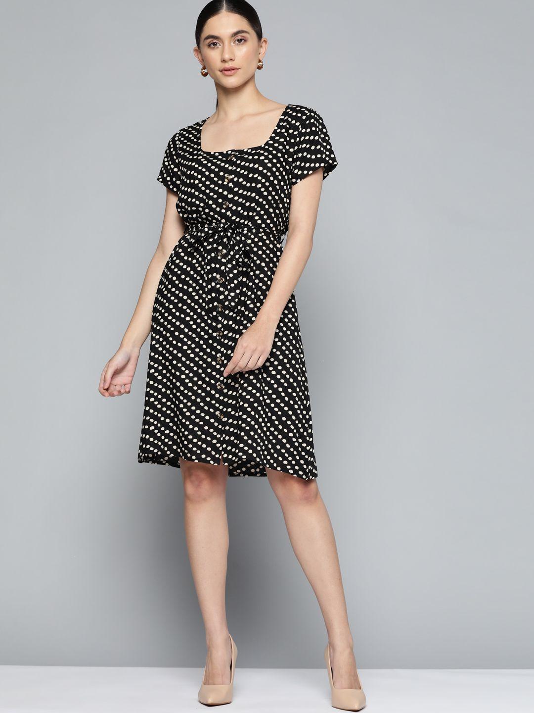 chemistry black & beige geometric printed a-line dress