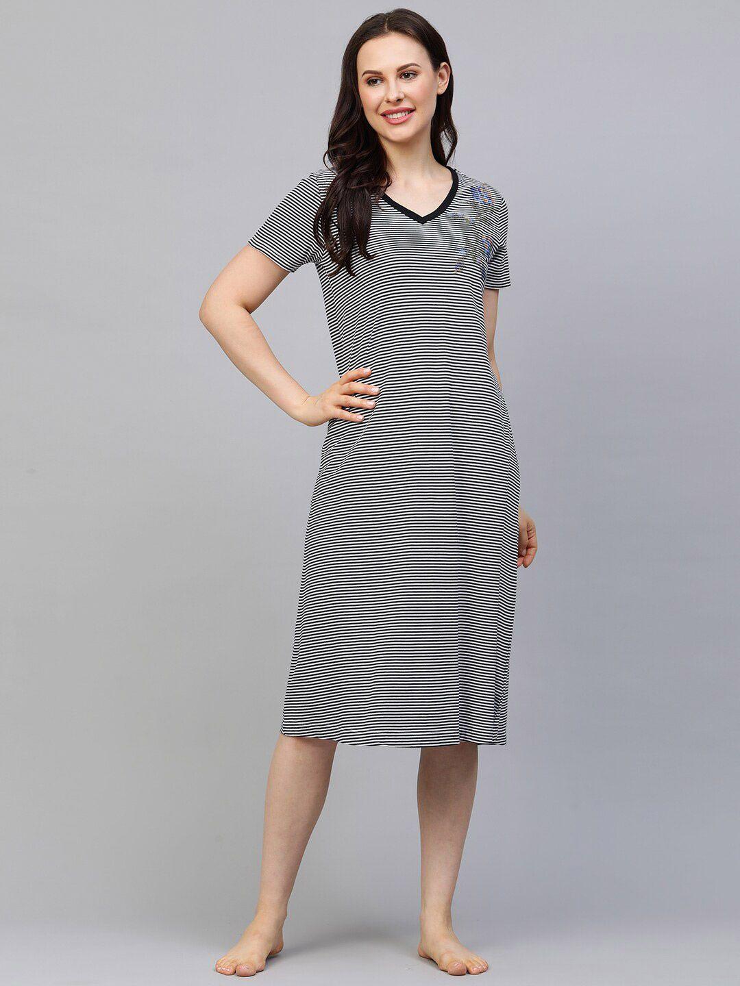 chemistry black embroidered striped nightdress