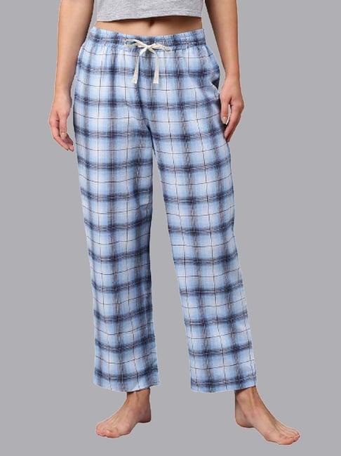 chemistry blue cotton chequered lounge pants