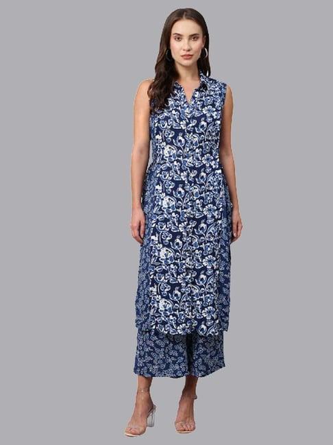 chemistry blue floral print kurta palazzo set