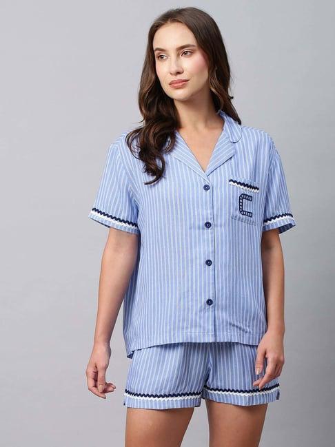 chemistry blue striped shirt short set