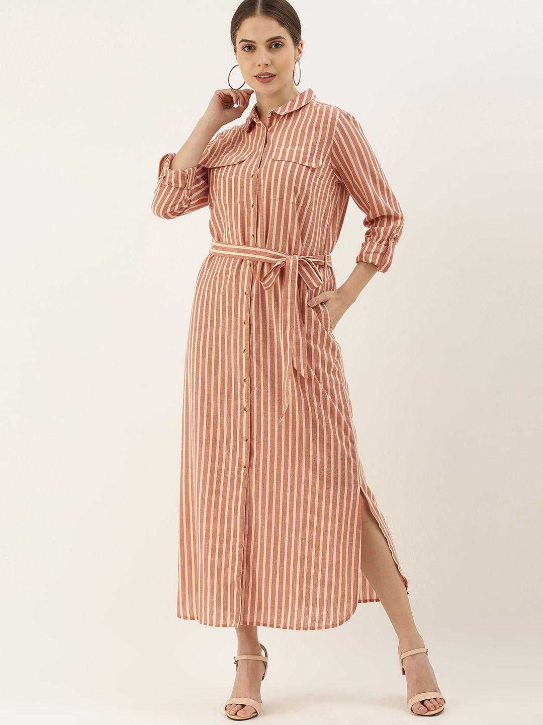 chemistry brown & off white striped shirt midi dress