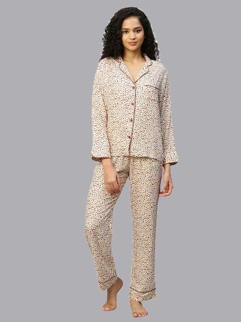 chemistry brown printed shirt pyjama set