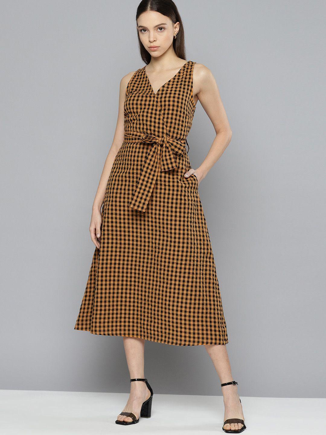 chemistry checked pure cotton wrap dress with a belt