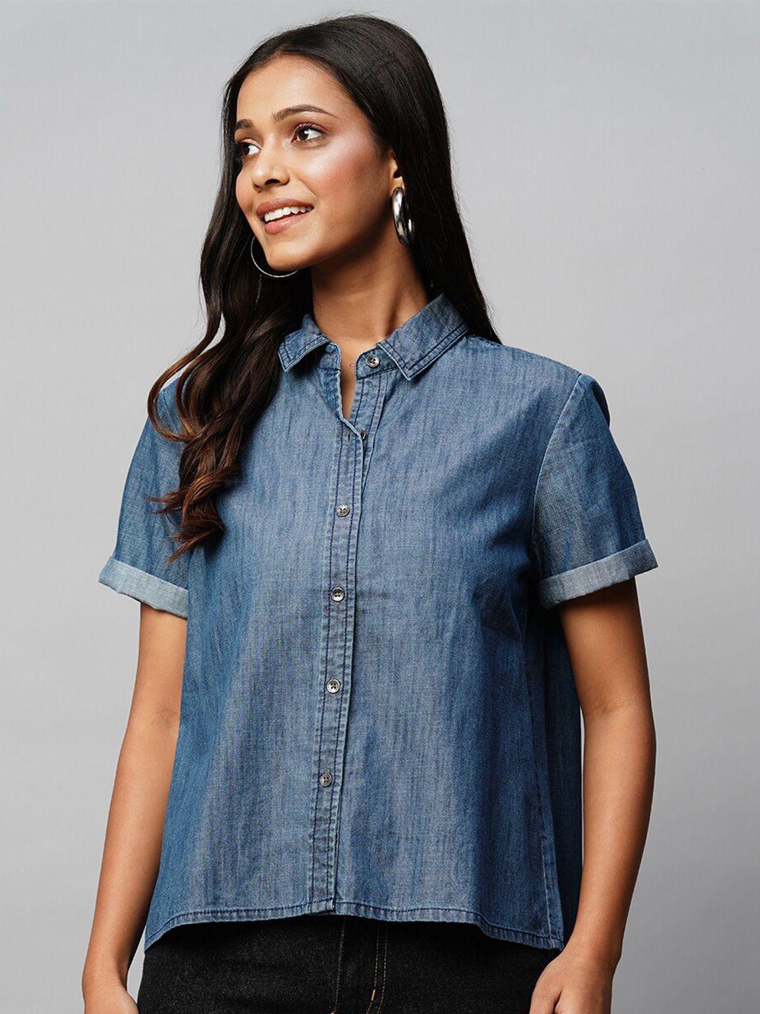 chemistry cotton crop denim shirt