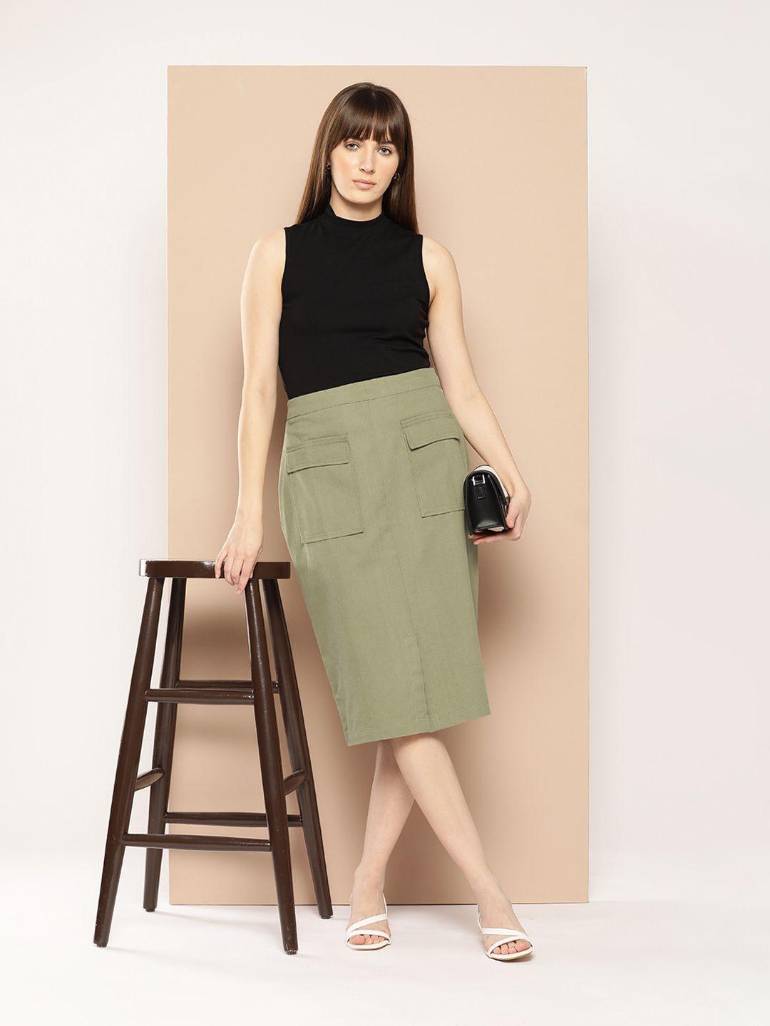 chemistry cotton front slit midi straight skirt