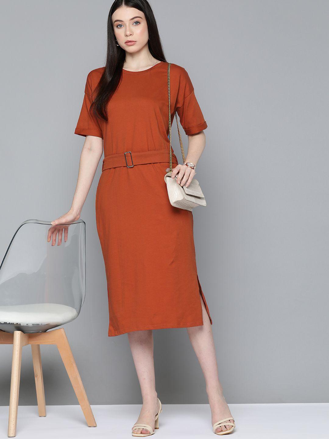 chemistry cotton sheath midi dress with belt