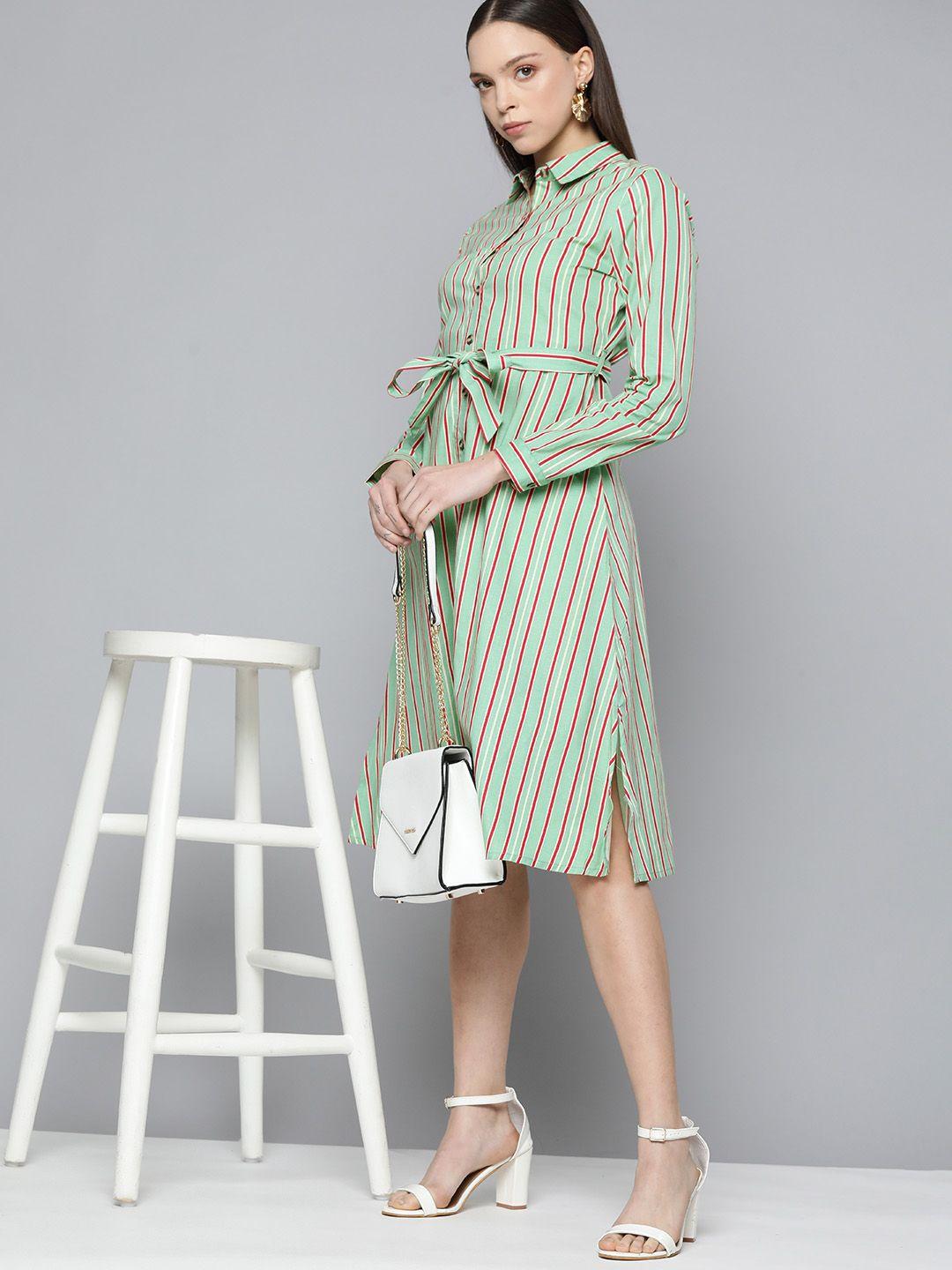 chemistry cotton striped shirt dress with belt