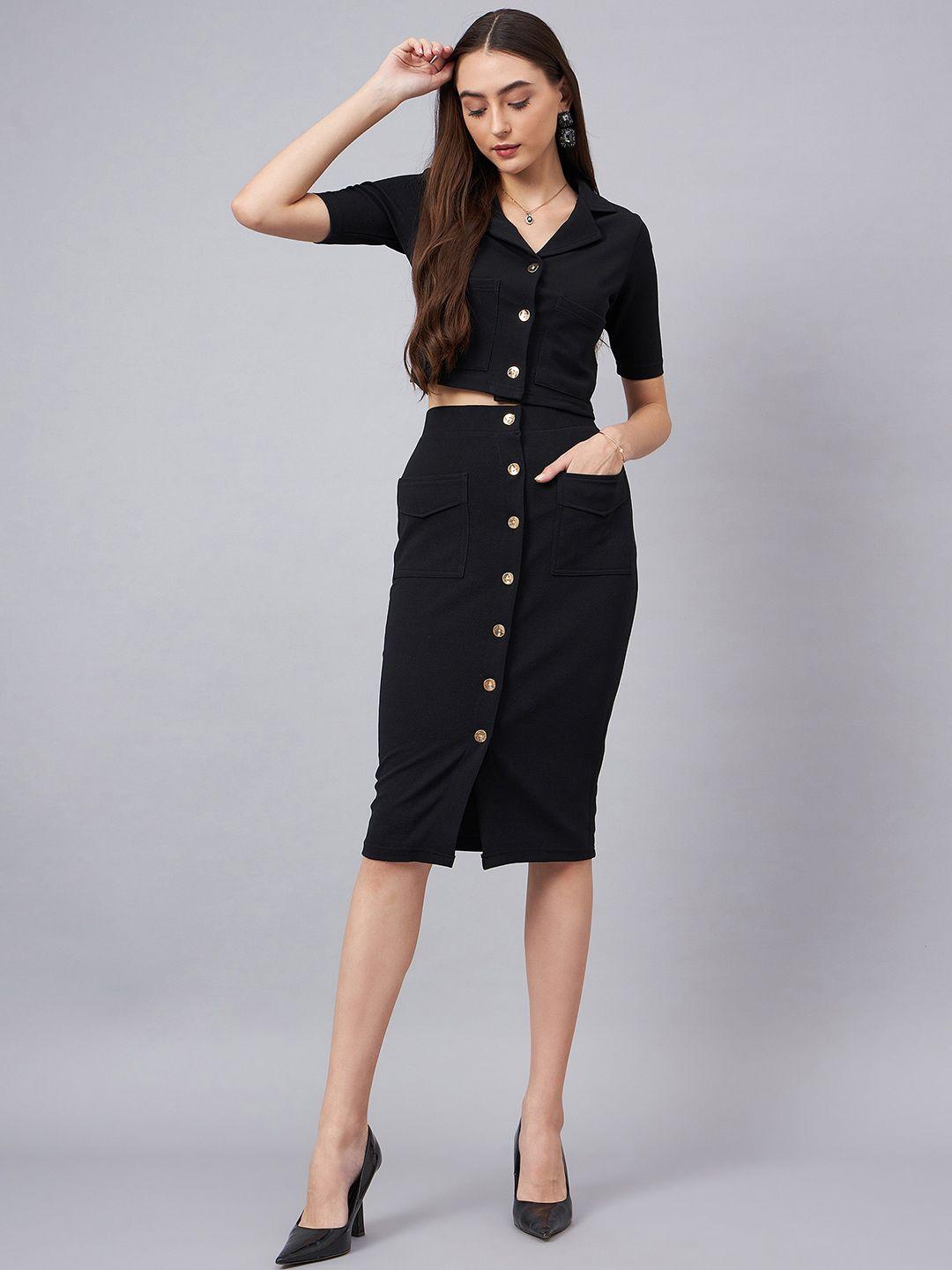 chemistry crop top with with button detail skirt