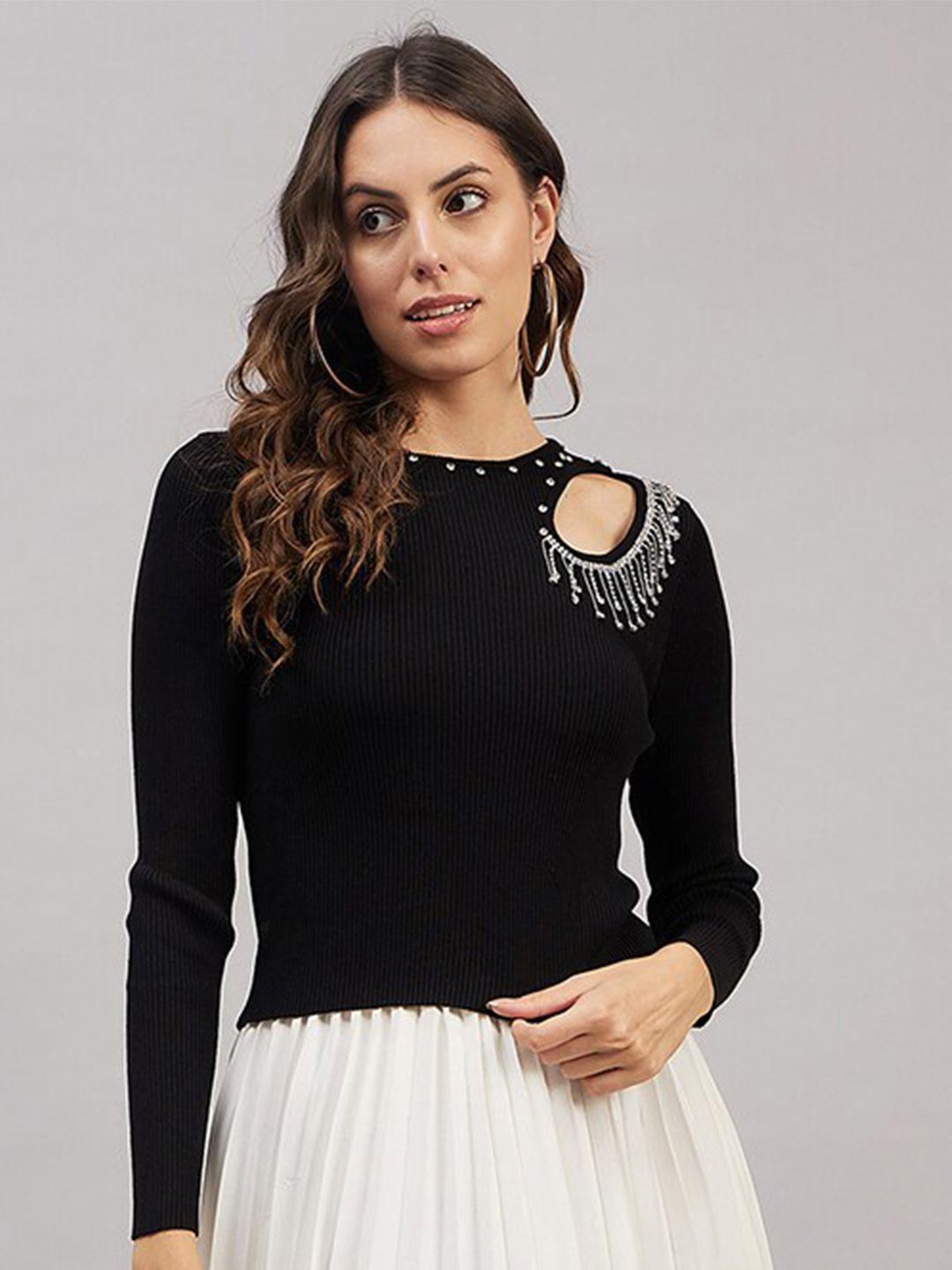 chemistry embellished cut out detail woollen top