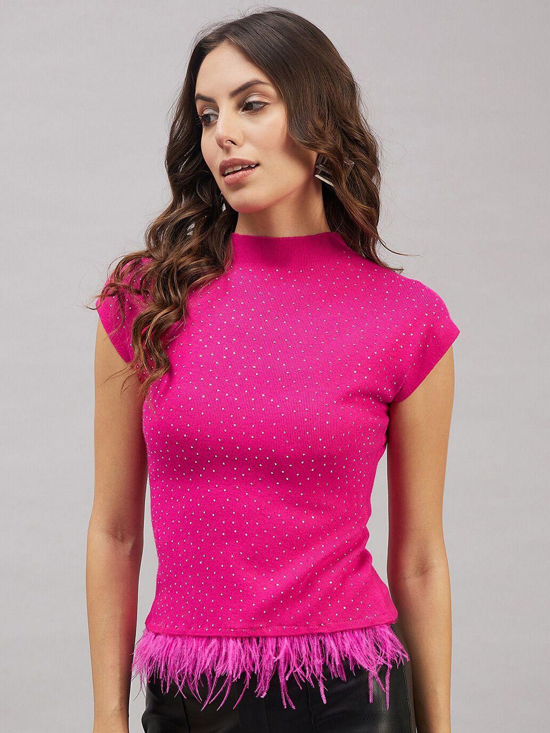 chemistry embellished high neck extended sleeves woollen top