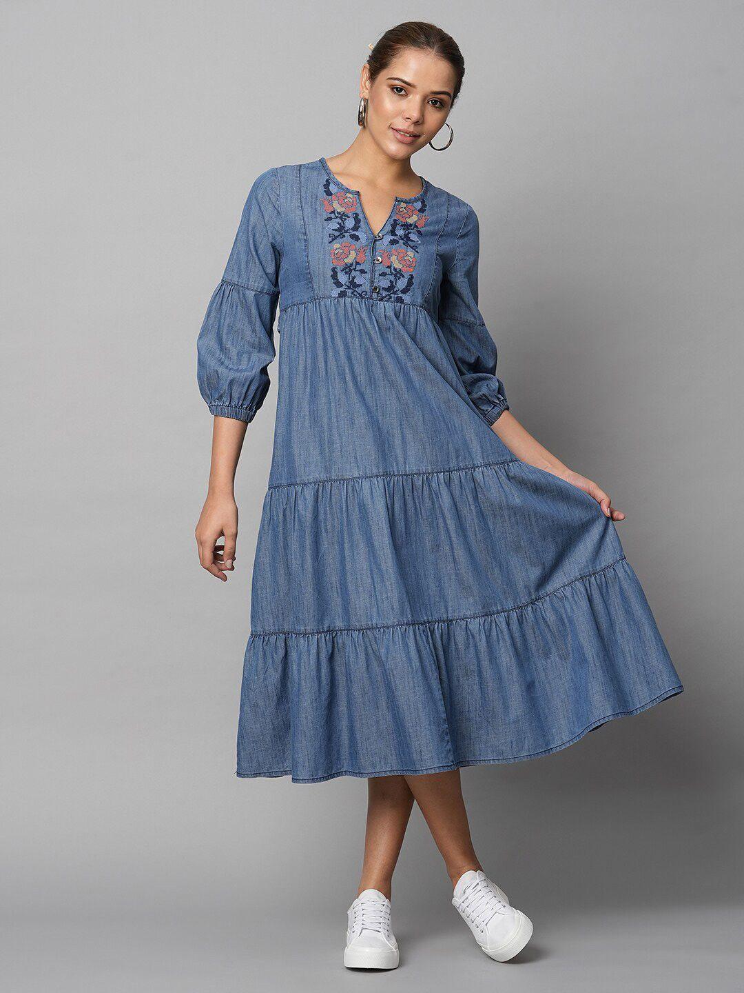 chemistry embroidered a-line midi casual dress