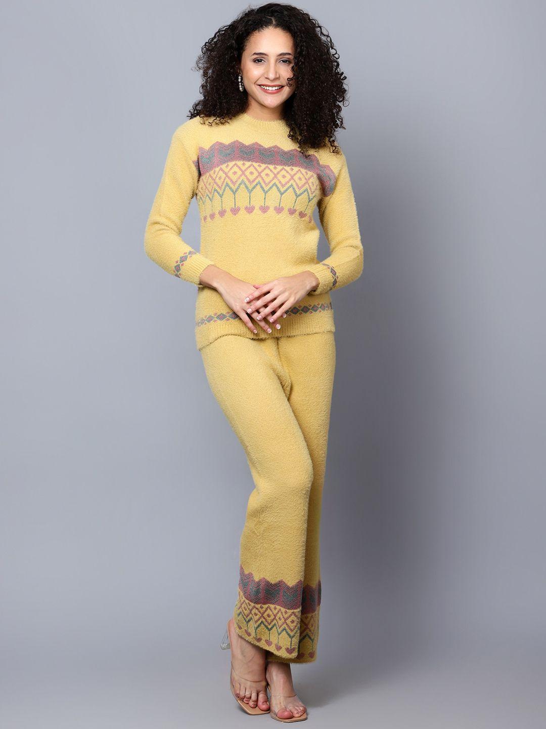 chemistry fair isle printed round neck sweater & trousers