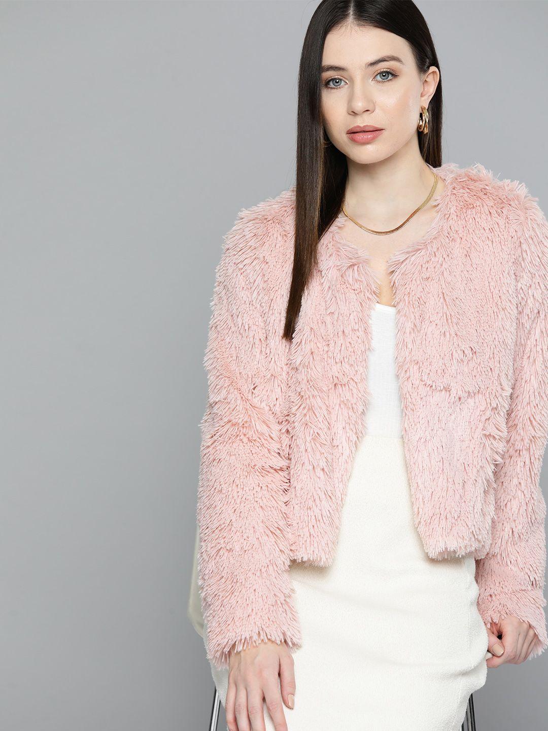 chemistry faux fur fringed open front jacket