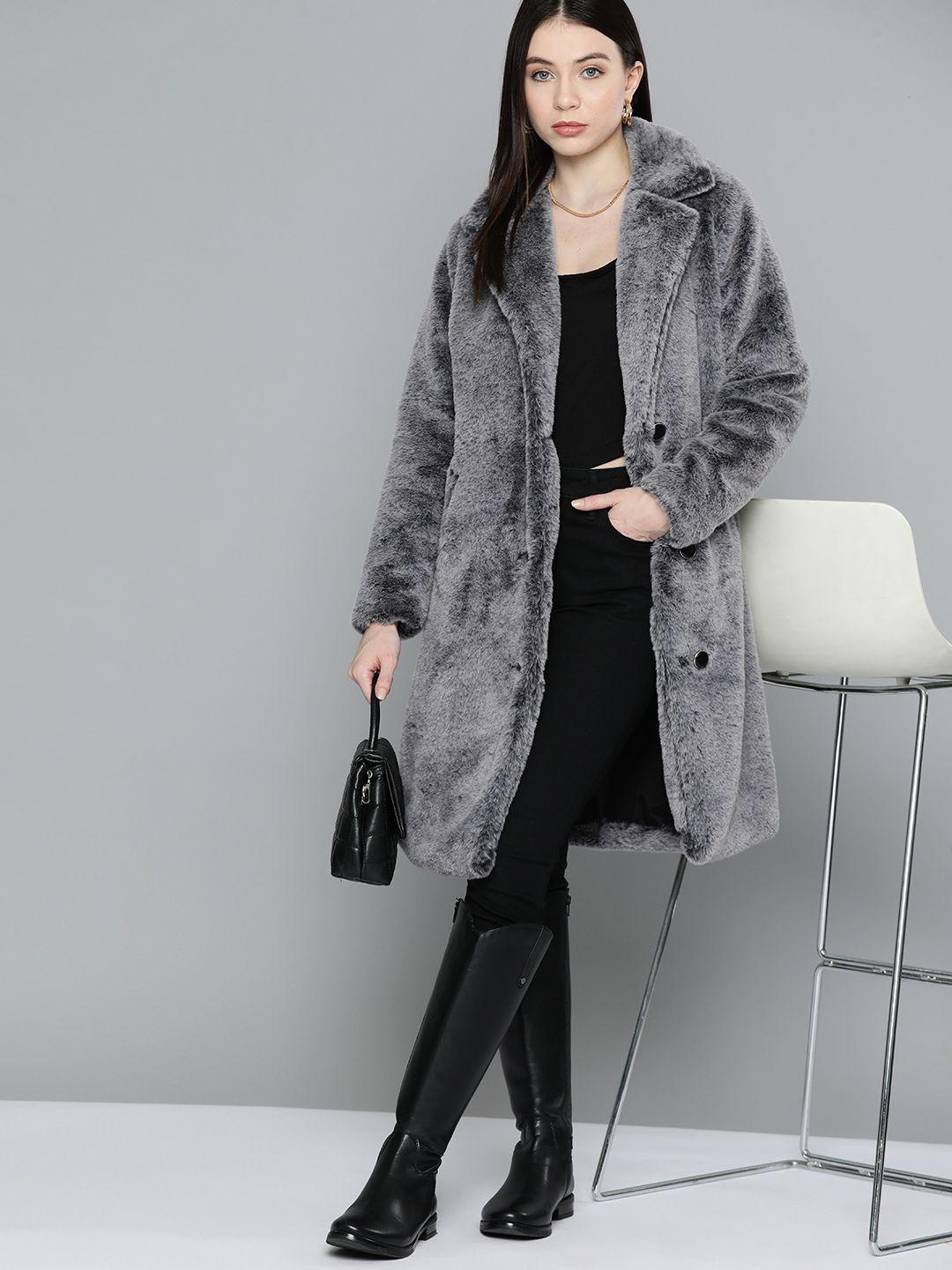 chemistry faux fur longline overcoat