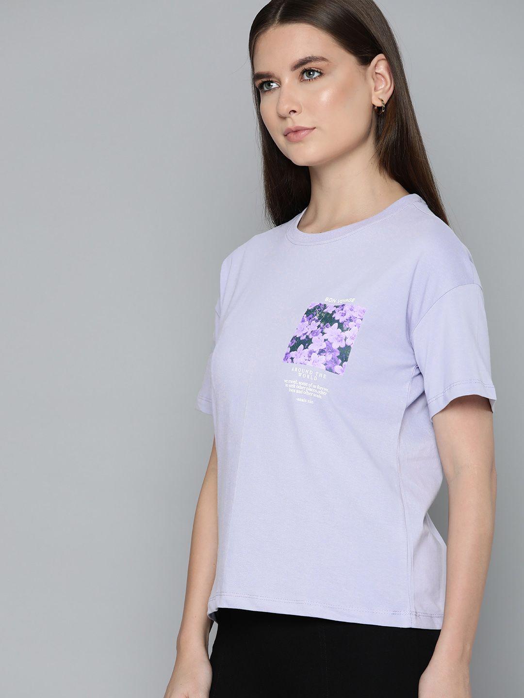 chemistry floral & typography printed drop-shoulder sleeves pure cotton t-shirt