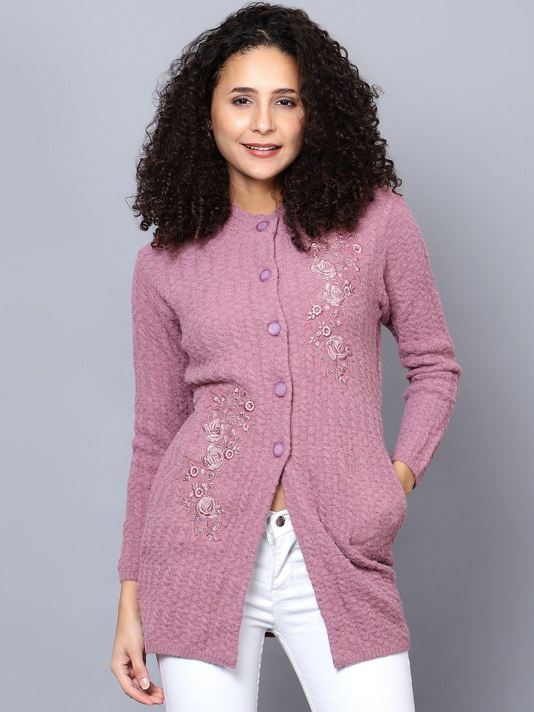 chemistry floral embroidered woollen longline cardigan sweater