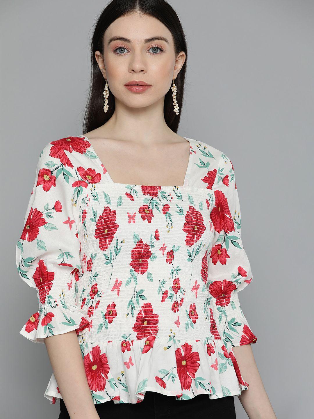 chemistry floral print puff sleeves peplum top