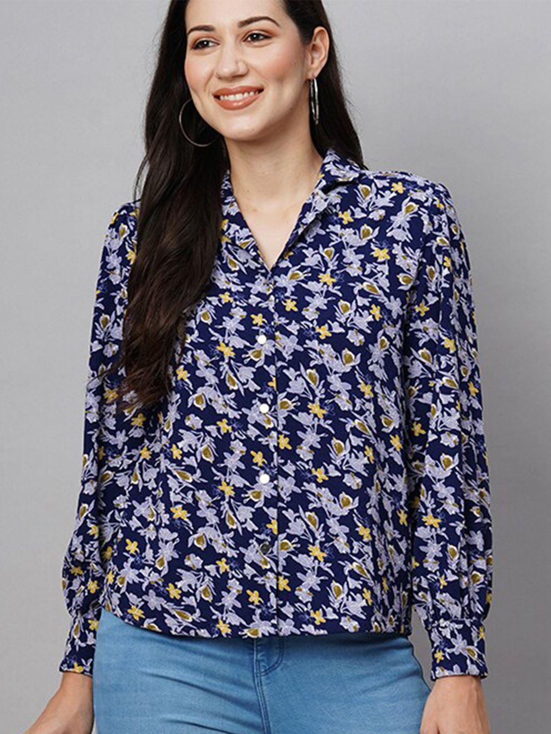 chemistry floral printed mandarin collar shirt style top