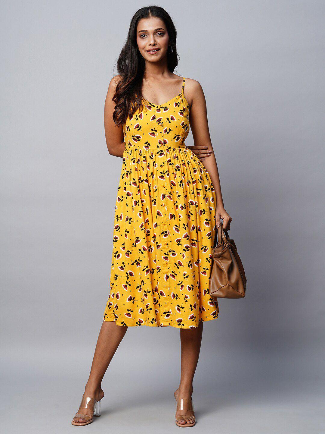 chemistry floral printed shoulder strap sleeveless gathered fit & flare midi dress