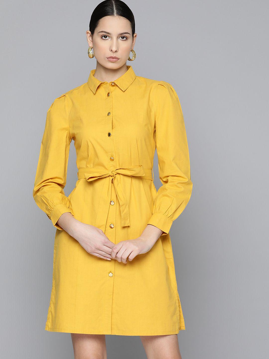 chemistry formal pure cotton shirt dress with belted detail