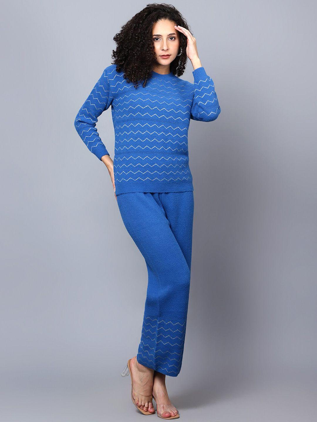 chemistry geometric self design round neck sweater & trousers