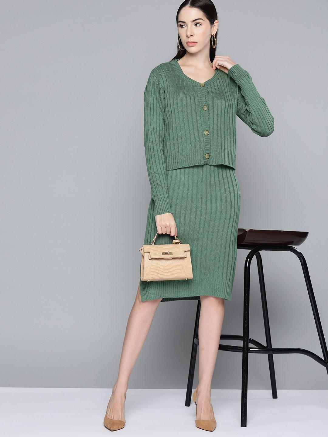 chemistry green cable knit sweater dress with pullover