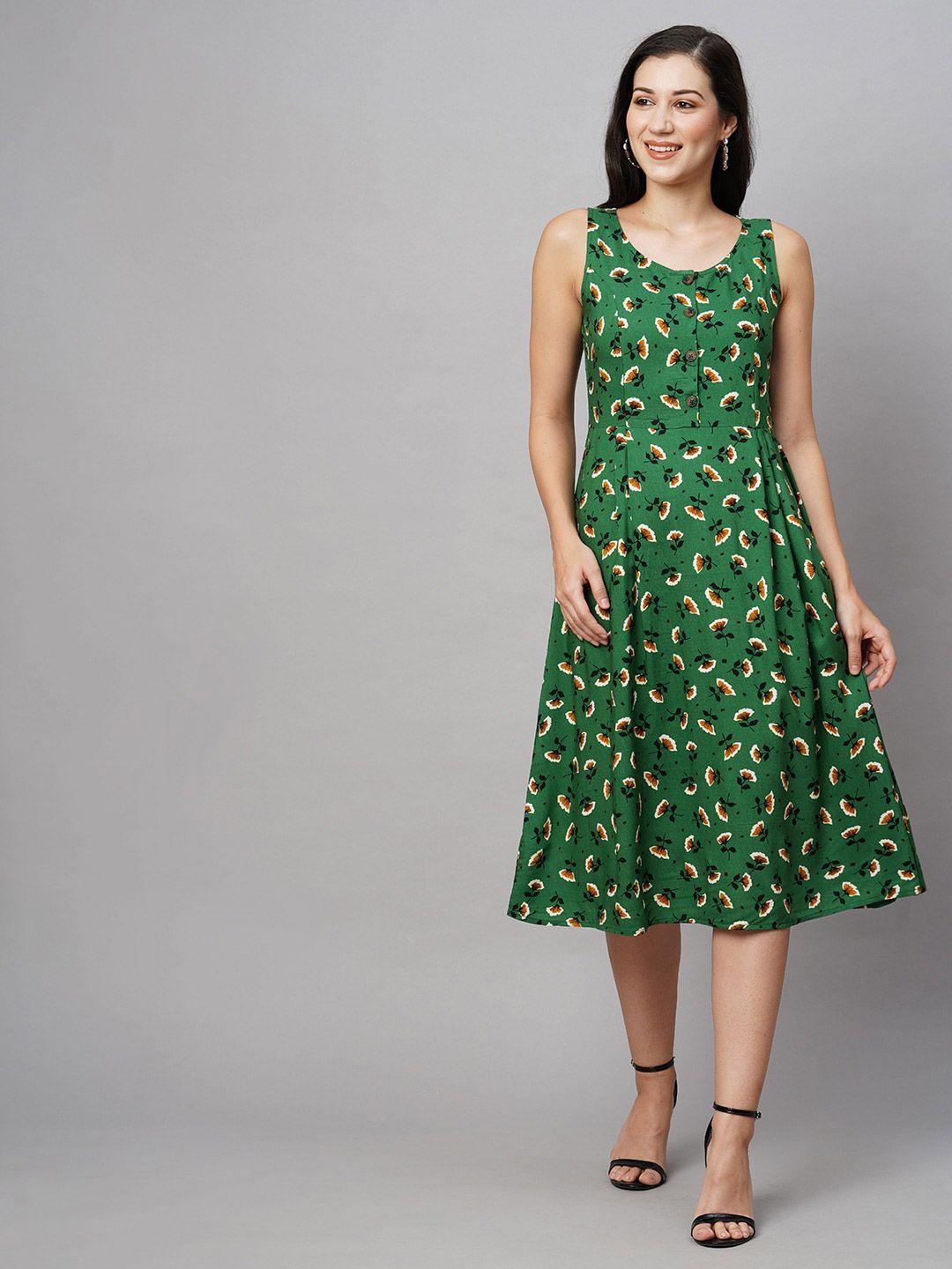 chemistry green ethnic motifs print a-line midi dress