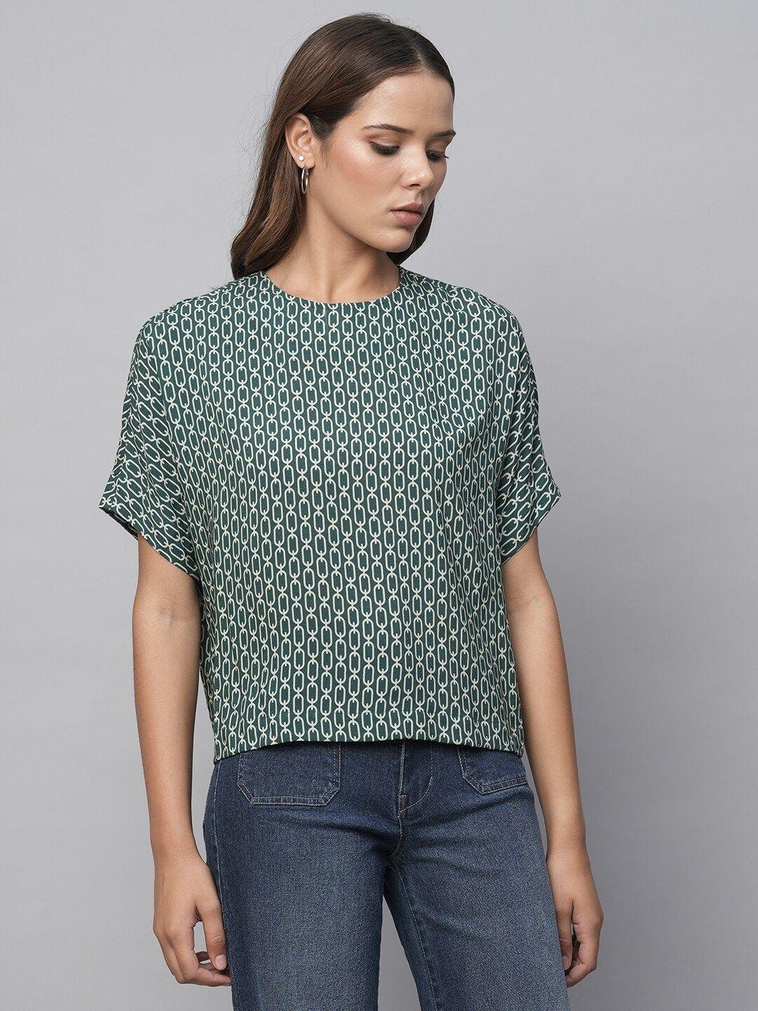 chemistry green geometric print extended sleeves top