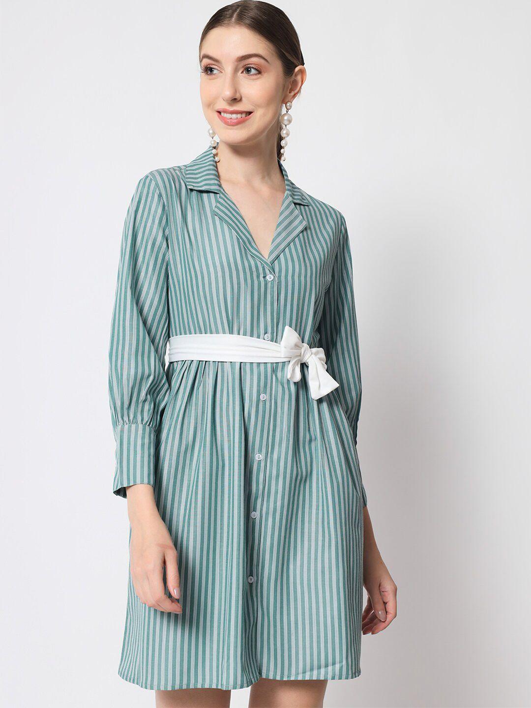 chemistry green striped fit & flare dress