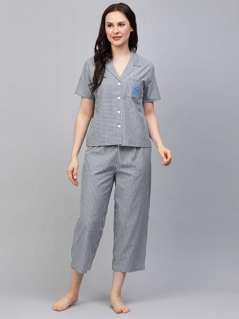 chemistry grey & white striped shirt with pyjamas